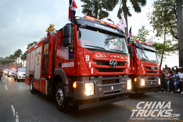 Hongyan Genlyon Fire-fighting Trucks Appear at Dominican Military Review